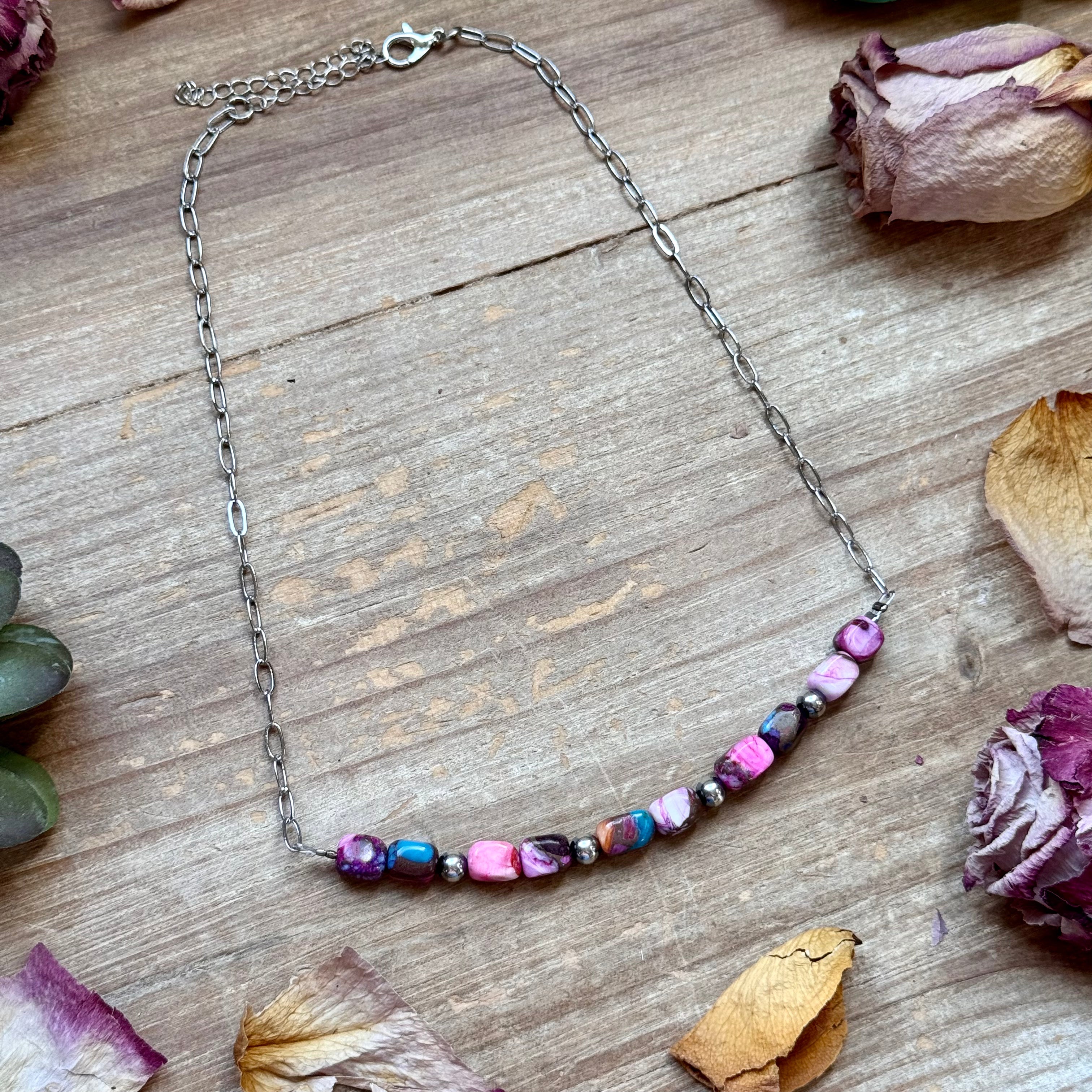 Pink Dyed Turquoise Necklace 16 inch
